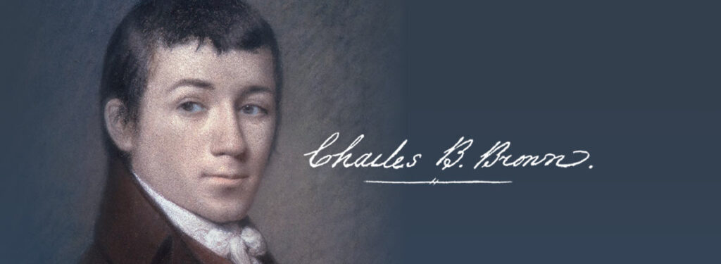Banner image featuring a historical portrait of author Charles Brockden Brown with a muted textured background.